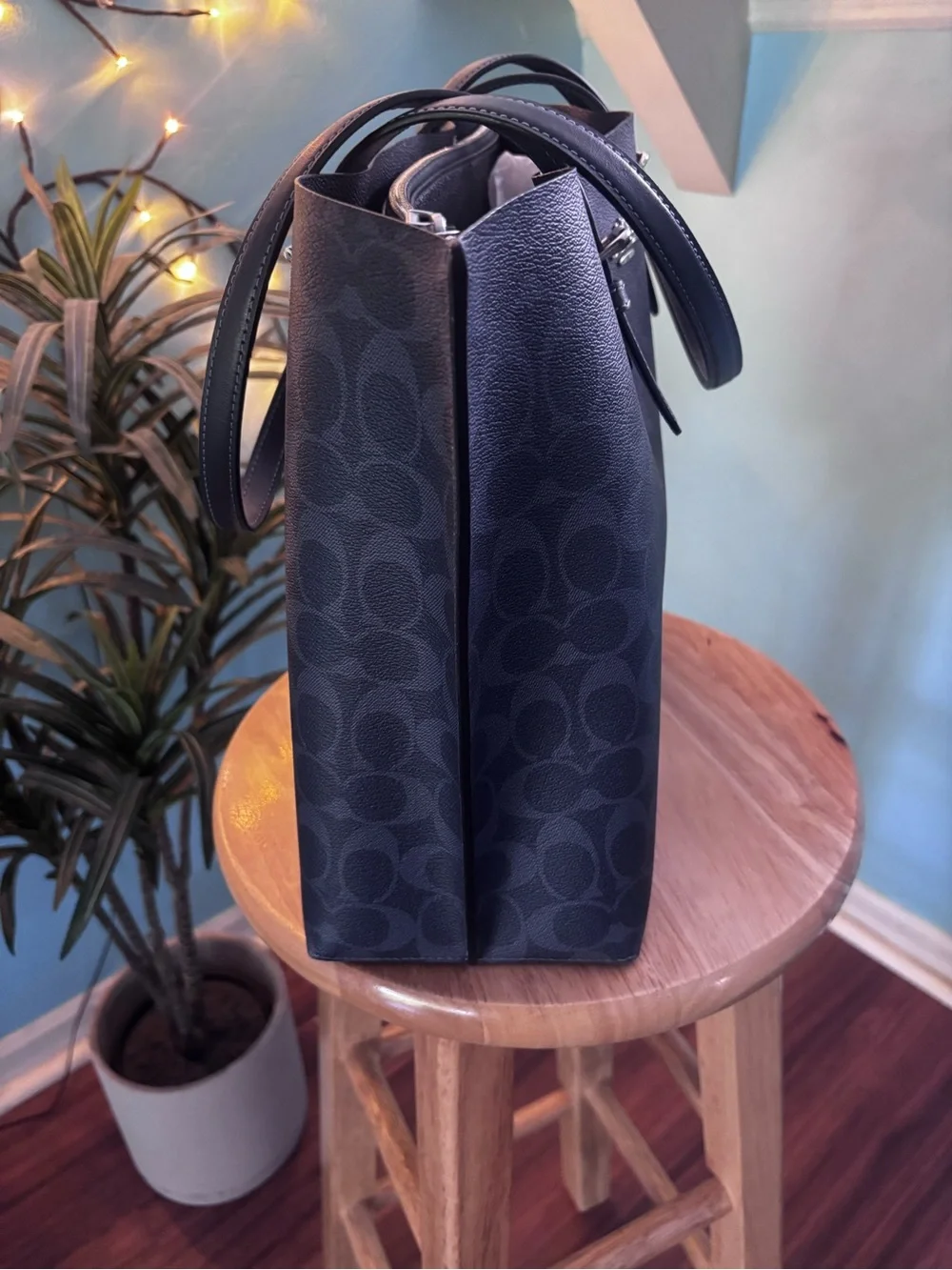 Coach Large Navy Blue Mollie Signature Tote Bag